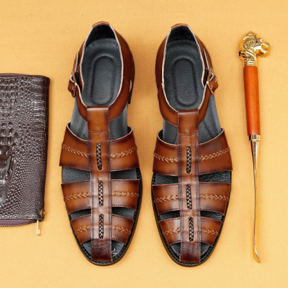Men's Summer Genuine Leather Vintage Handwoven Roman Sandals