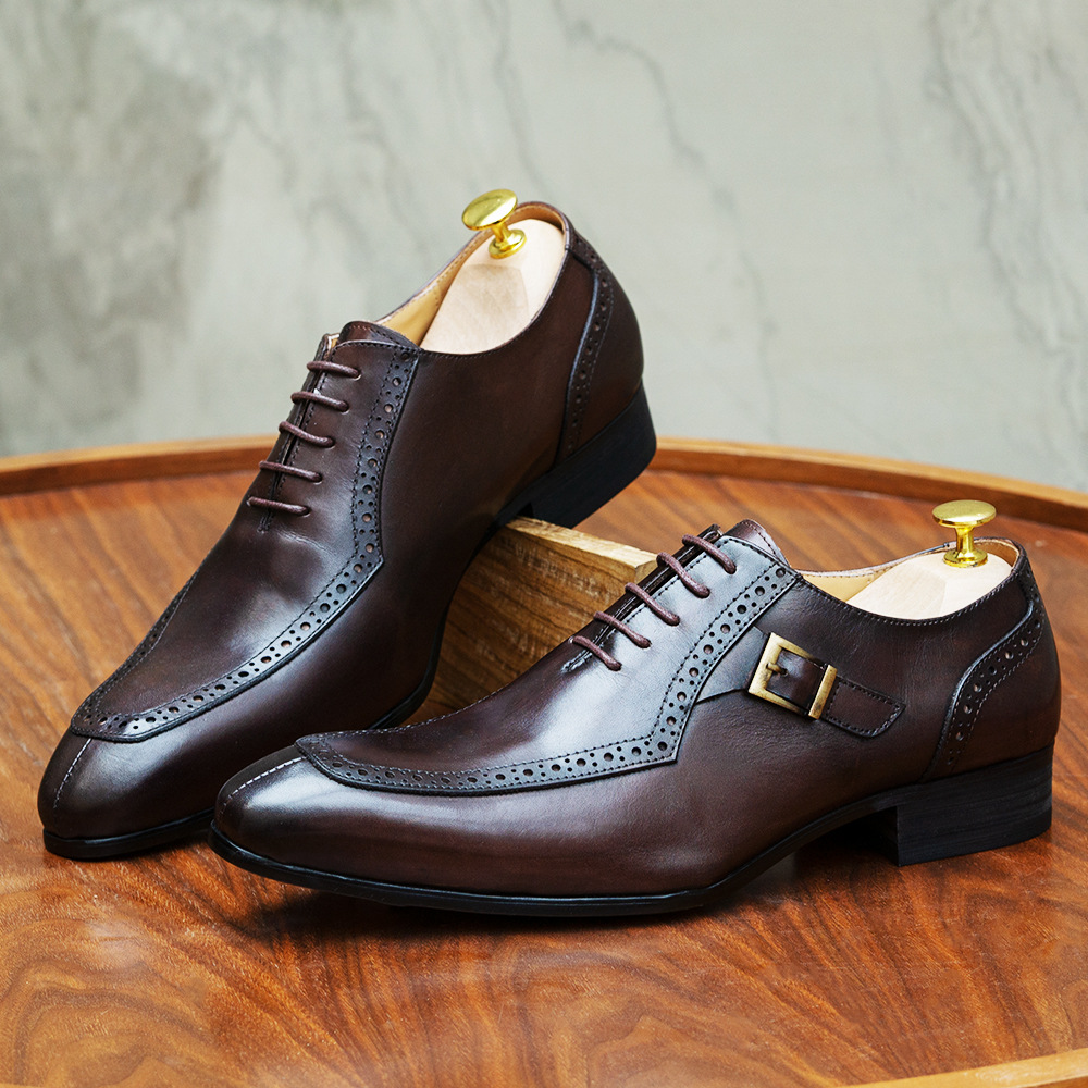 Men's Genuine Leather Handcrafted Business-Casual Brogued Oxford Shoes