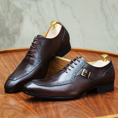Men's Genuine Leather Handcrafted Business-Casual Brogued Oxford Shoes