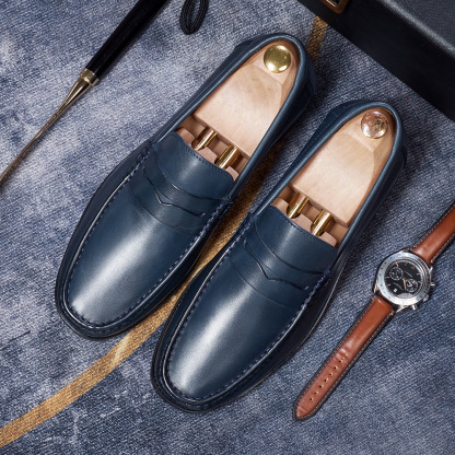 Men's Full-Grain Leather Penny Loafers  Business Casual Leather Shoes