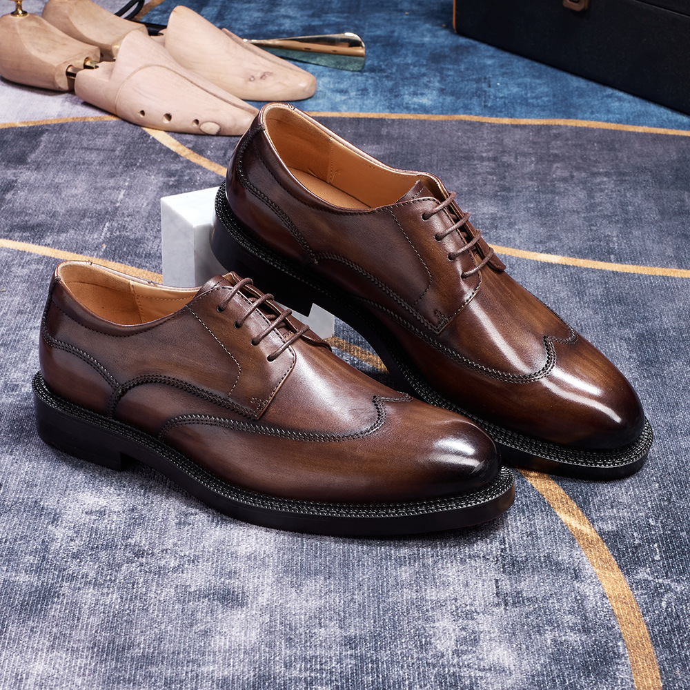 Men's Japanese-Style Full-Grain Leather Handmade Derby Shoes Business Formal Shoes