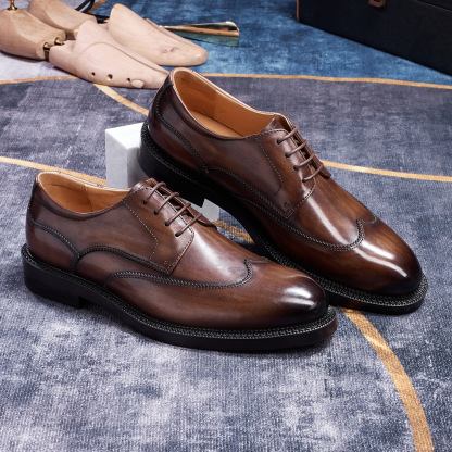 Men's Japanese-Style Full-Grain Leather Handmade Derby Shoes Business Formal Shoes