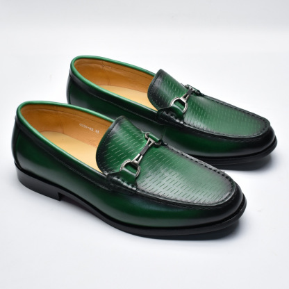 Men's first-layer cowhide hand-brushed colored horsebit loafers