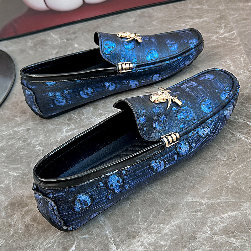 Men's Skull Print Slip-On Driving Loafers