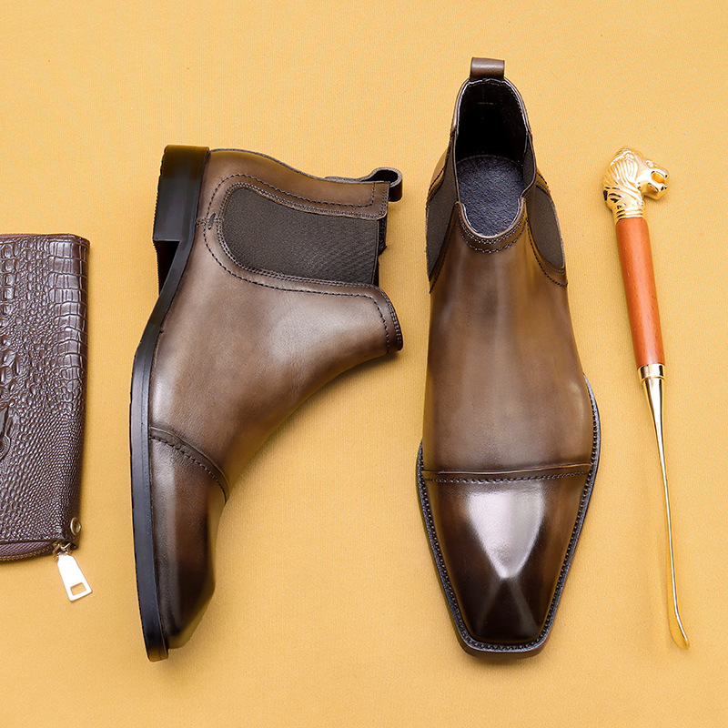 Men's Genuine Leather Square-Toe Chelsea Boots