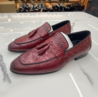 Men's Genuine Leather Croc-Embossed Tassel Loafers
