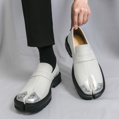 Men's Genuine Leather Round-Toe Platform Split-Toe Loafers