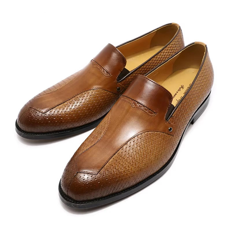 Men's Genuine Leather Loafers with Breathable Braided Texture