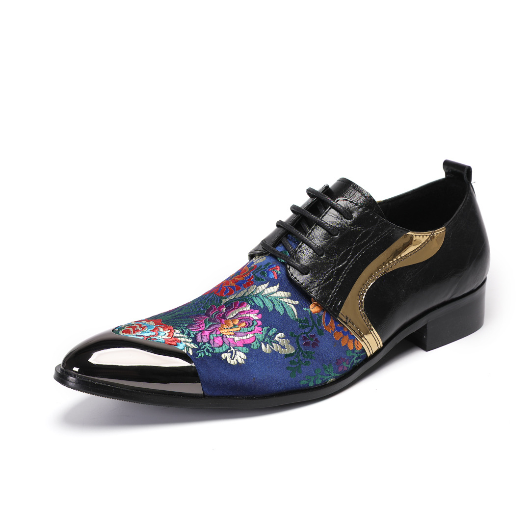 Men's Genuine Leather Patchwork Embroidered Oxford Shoes