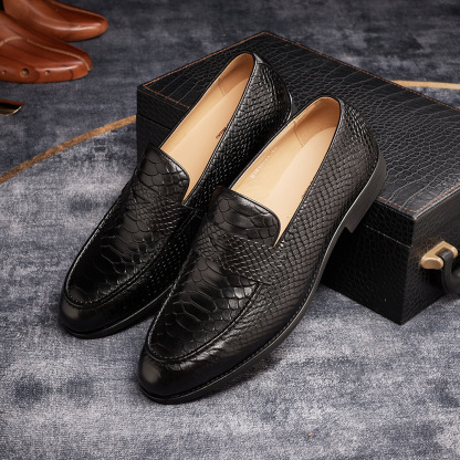 Men's Genuine Leather Handcrafted Snakeskin-Patterned Loafers