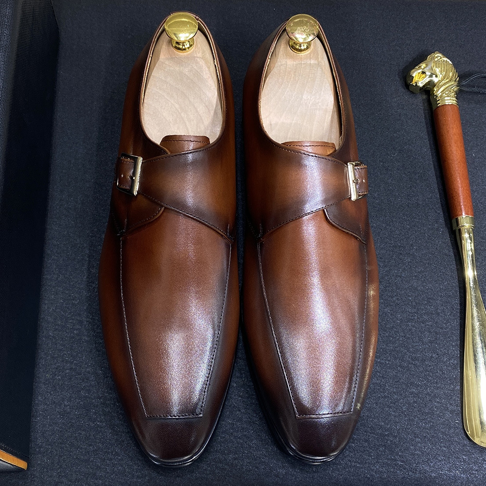 Men's Handcrafted Genuine Leather Formal Buckle Monk Shoes