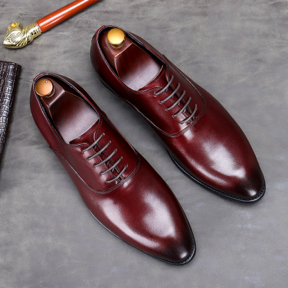 Men's Full-Grain Leather Low-Top Lace-Up Leather Shoes