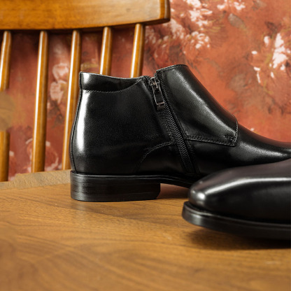 Men's Genuine Leather Square-Toe High-Top Monk Boots