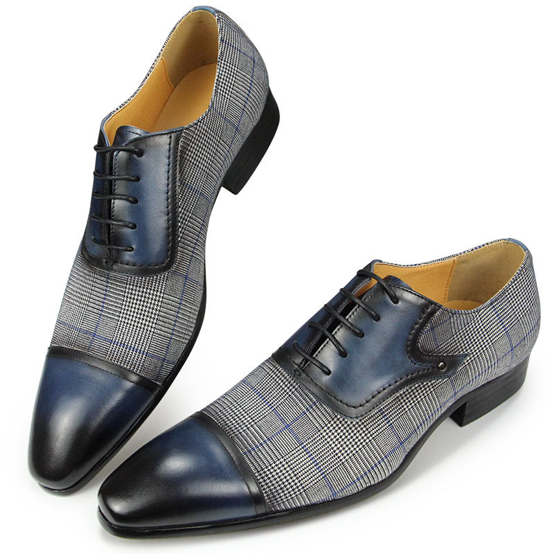 [Copy]Men's Crocodile Print Leather Oxford Shoes - Brown & Black