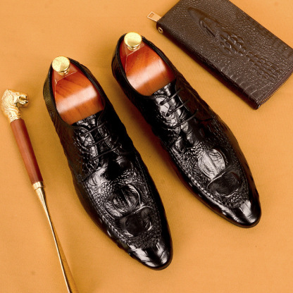 Men's leather business casual crocodile pattern trendy pointed toe formal shoes