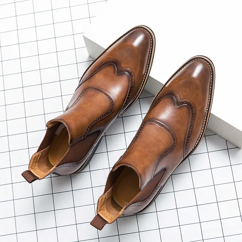 Chelsea Boots for Men Ankle Boots Business Square Toe Slip-On Handmade Mens Boots Free Shipping Size 38-45