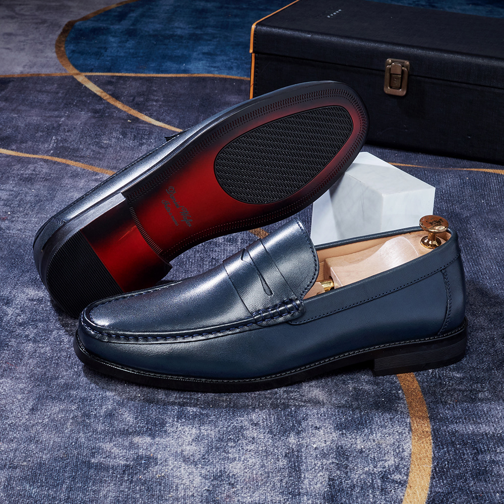 Men's Full-Grain Leather Penny Loafers  Business Casual Leather Shoes