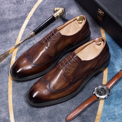 Men's Japanese-Style Full-Grain Leather Handmade Derby Shoes Business Formal Shoes