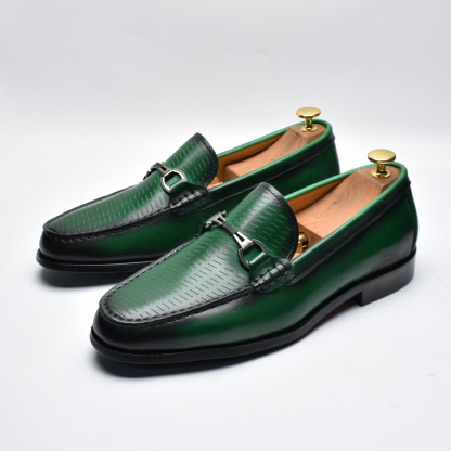 Men's first-layer cowhide hand-brushed colored horsebit loafers