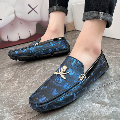 Men's Skull Print Slip-On Driving Loafers