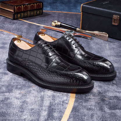 Men's British-Style Genuine Cowhide Crocodile-Embossed Derby Shoes