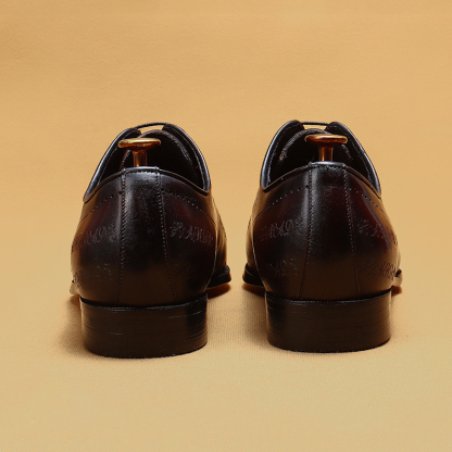 Men's Full-Grain Leather Formal Pointed-Toe Letter-Printed Oxford Shoes