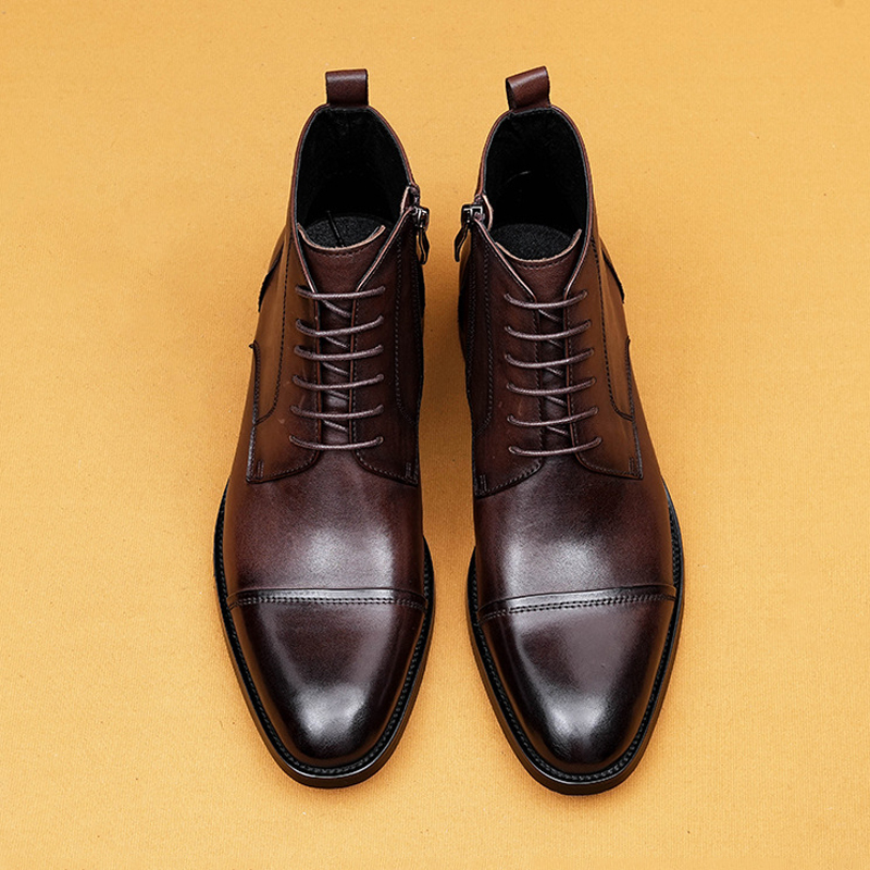 Men's Full-Grain Leather Zipper Slip-On Martens Ankle Boots