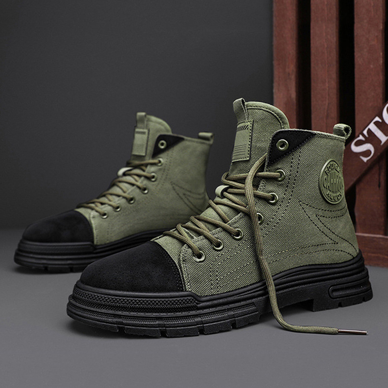 GUYSTEP™ Men's High-Top Work Boots: Canvas Lace-Up Platform | Durable & Shock-Absorbing | Outdoor Adventures & Street Style