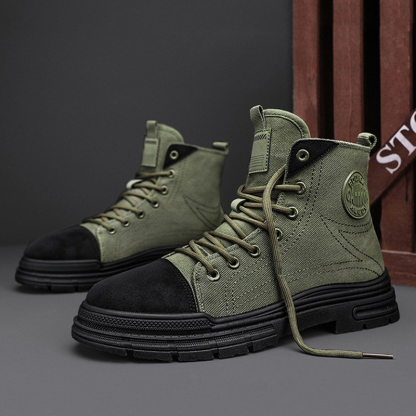 Men's High-Top Casual Canvas Lace-Up Platform Work Boots