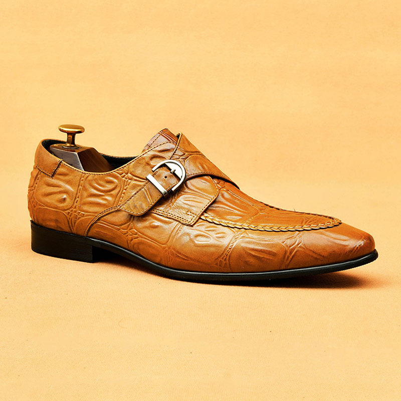 Men's Genuine Leather Formal Buckle Slip-On Business Monk Shoes