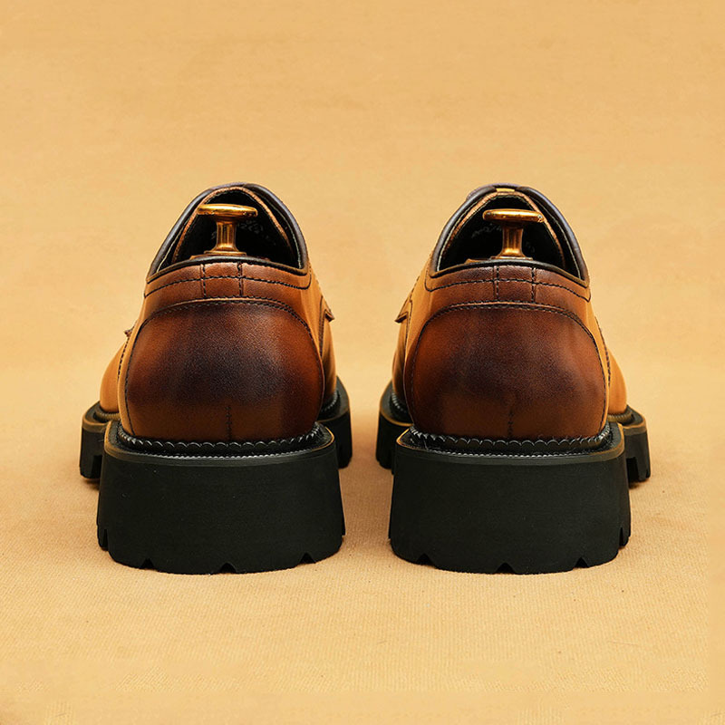 Men's Genuine Leather Distressed Burnished Platform Business-Casual Derby Shoes