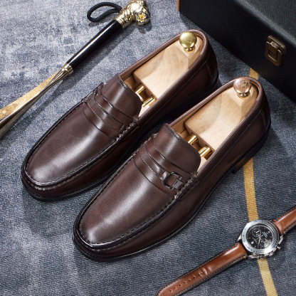Comfort Rubber Sole Men's Loafers  Classic British Design  Vintage Burnished Leather