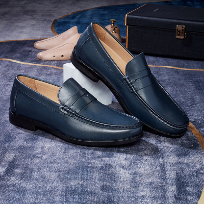 Men's Full-Grain Leather Penny Loafers  Business Casual Leather Shoes