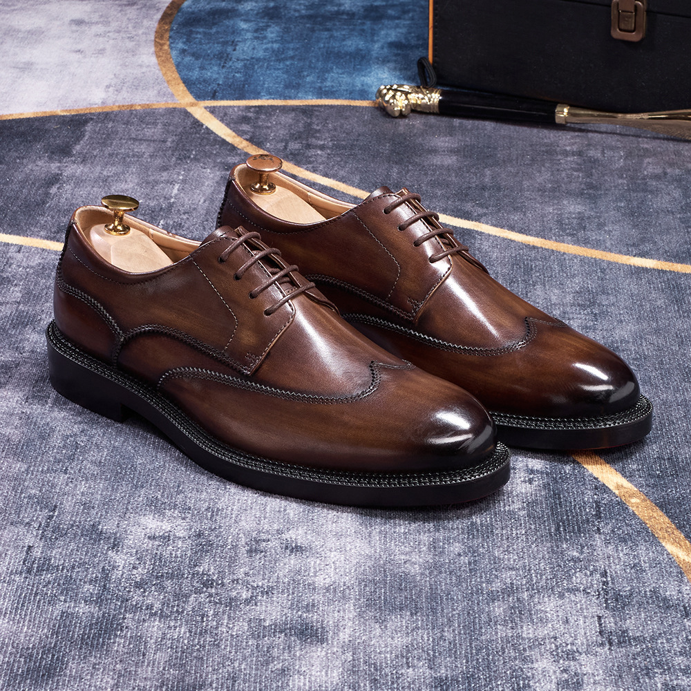 Men's Japanese-Style Full-Grain Leather Handmade Derby Shoes Business Formal Shoes