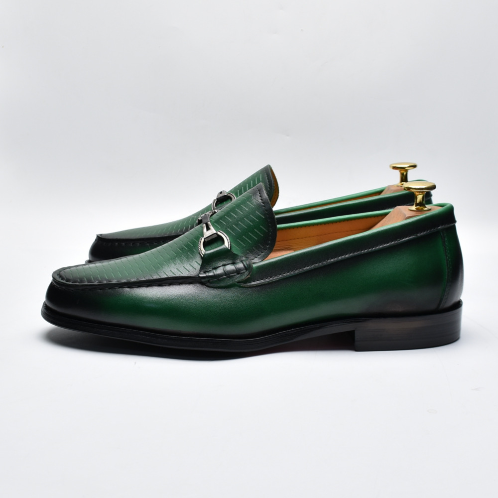 Men's first-layer cowhide hand-brushed colored horsebit loafers