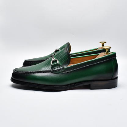 Men's first-layer cowhide hand-brushed colored horsebit loafers