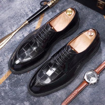 Men's British-Style Genuine Cowhide Crocodile-Embossed Derby Shoes