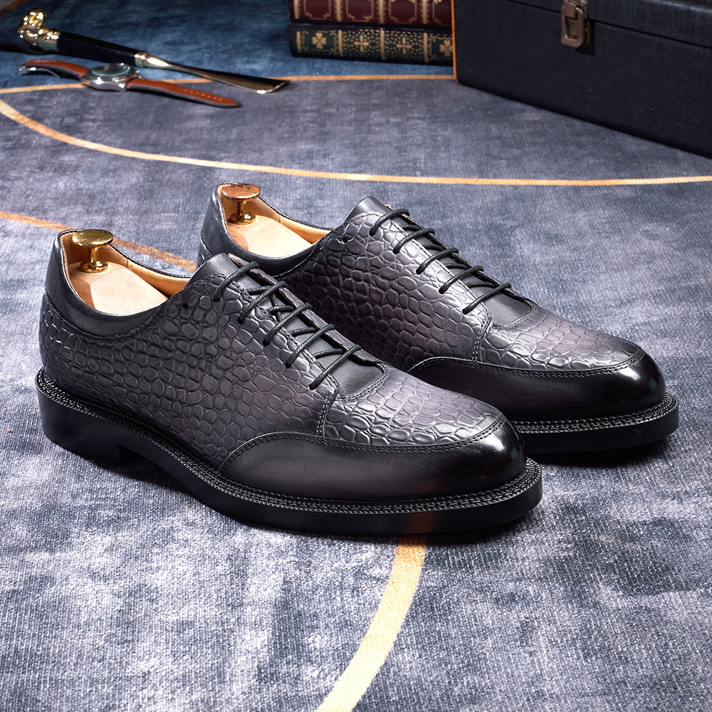 Men's top-grain cowhide crocodile pattern embossed business casual leather shoes Oxford shoes