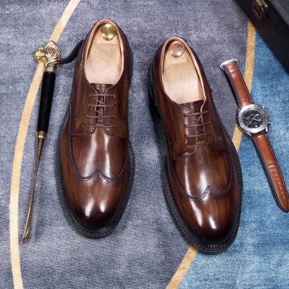 Men's Japanese-Style Full-Grain Leather Handmade Derby Shoes Business Formal Shoes