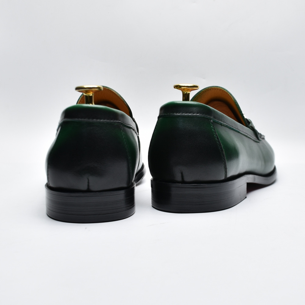 Men's first-layer cowhide hand-brushed colored horsebit loafers