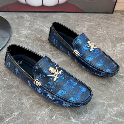 Men's Skull Print Slip-On Driving Loafers