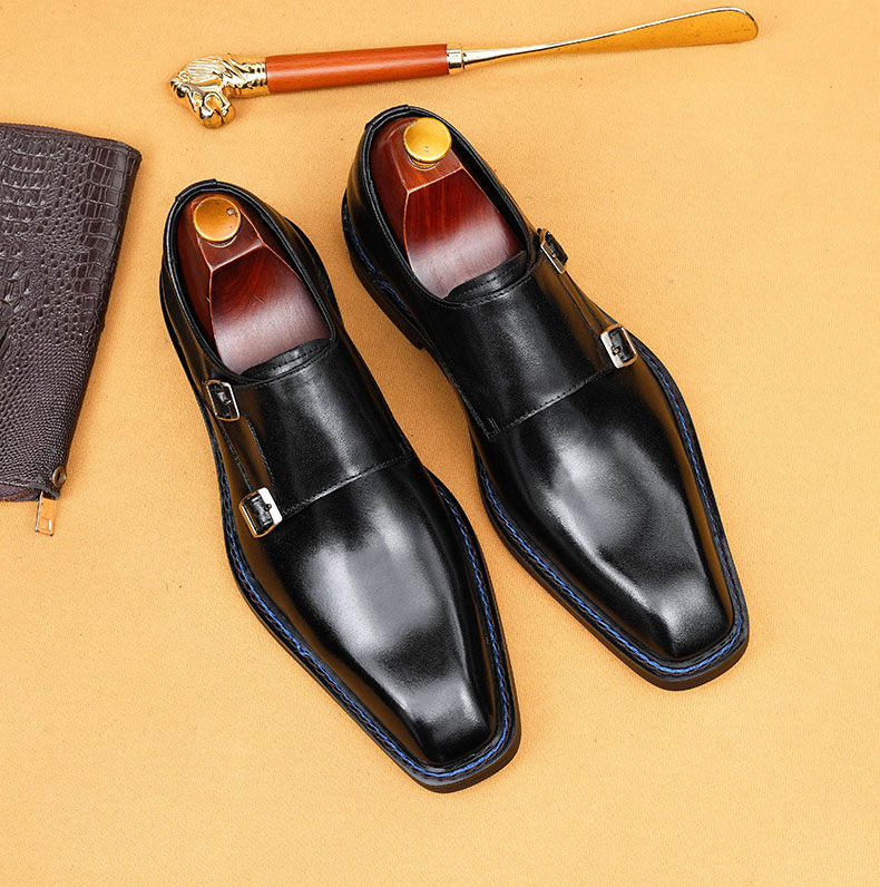 Men's Genuine Leather Buckle Monk Shoes