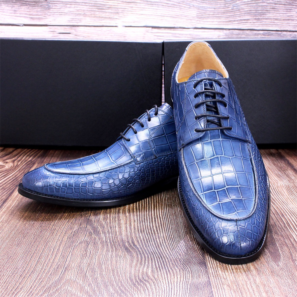 Men's Full-Grain Cowhide Crocodile Embossed Derby Shoes