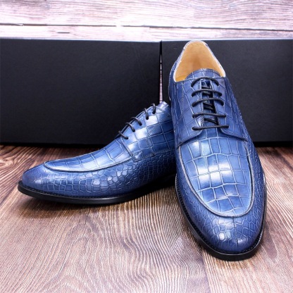 Men's Full-Grain Cowhide Crocodile Embossed Derby Shoes