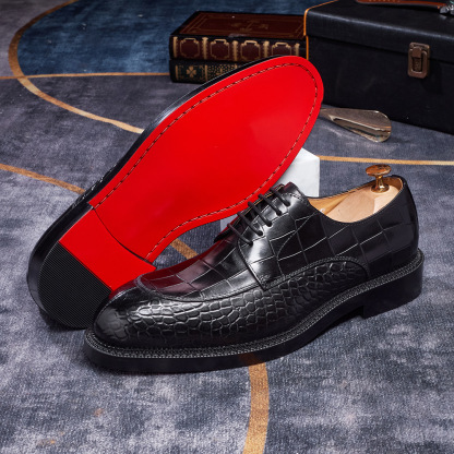 Men's British-Style Genuine Cowhide Crocodile-Embossed Derby Shoes