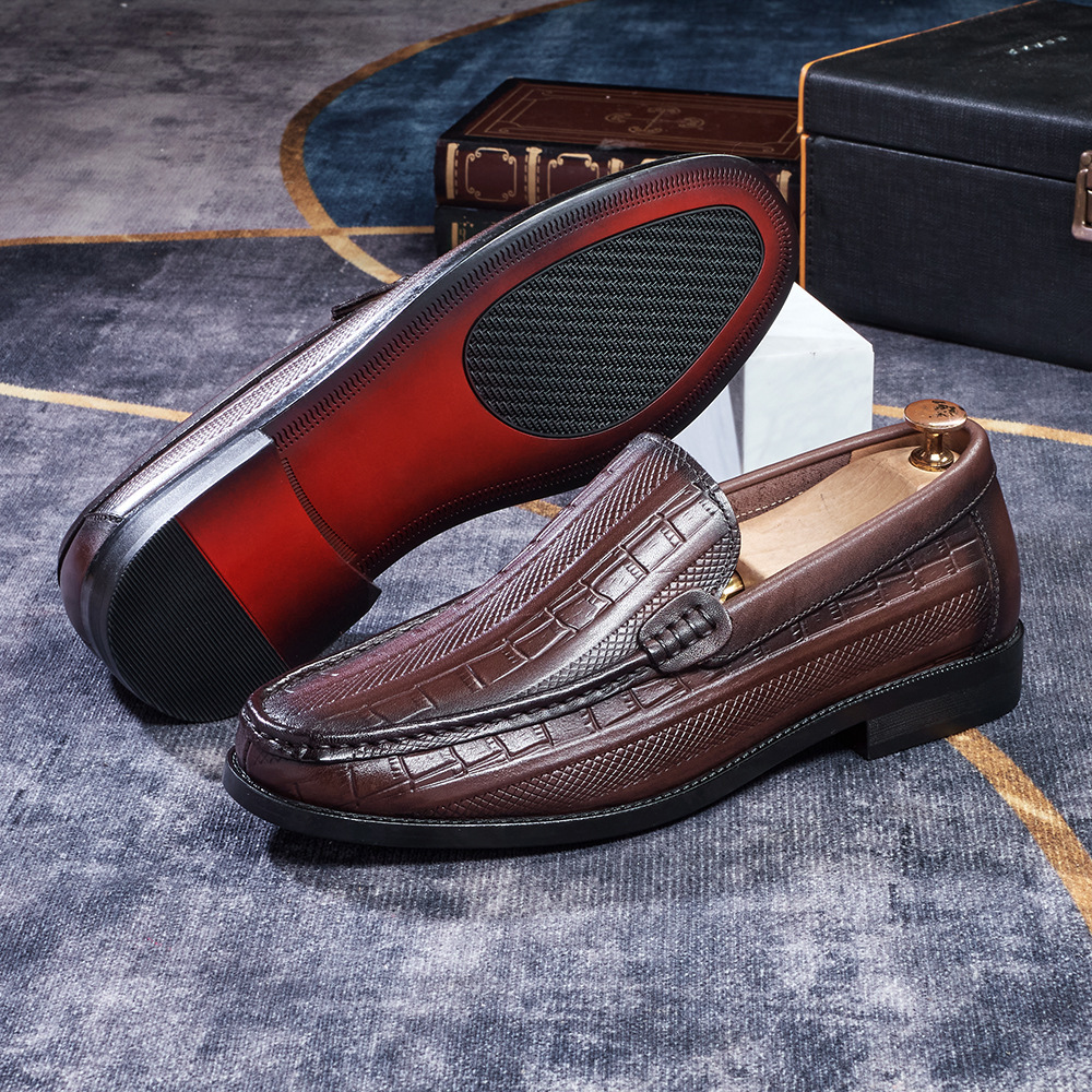 Vintage Elegant Men's Loafers Hand-Stitched Crocodile Embossed Genuine Leather Shoes