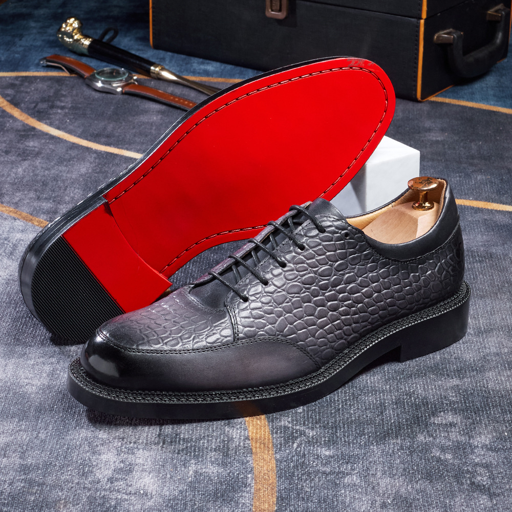 Men's top-grain cowhide crocodile pattern embossed business casual leather shoes Oxford shoes
