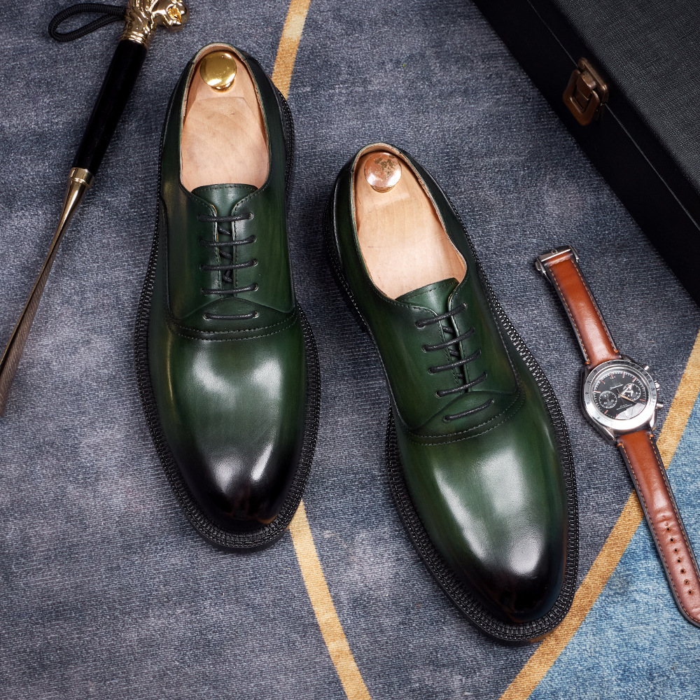 Men's British-Style Lace-Up Handmade Genuine Leather Business Oxford Shoes