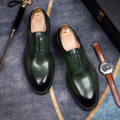 Men's British-Style Lace-Up Handmade Genuine Leather Business Oxford Shoes