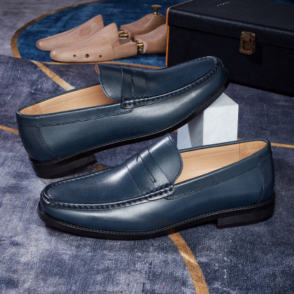 Men's Full-Grain Leather Penny Loafers  Business Casual Leather Shoes